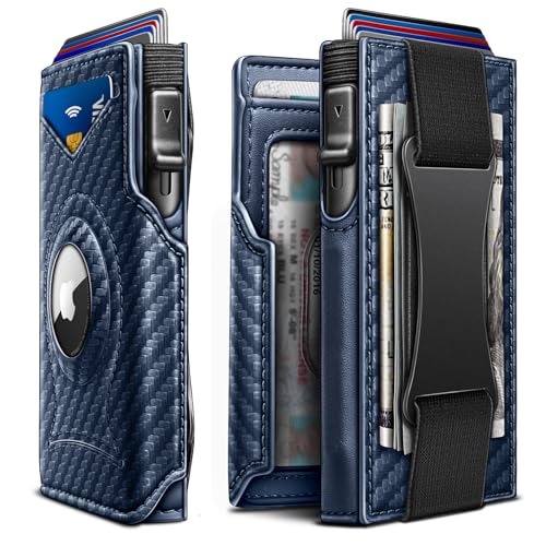 KEMISANT Airtag Wallet Men,Mens Slim Front Pocket Wallet Money Clip Standard or Apple Airtag Use 3.8'×2.8'×0.9'