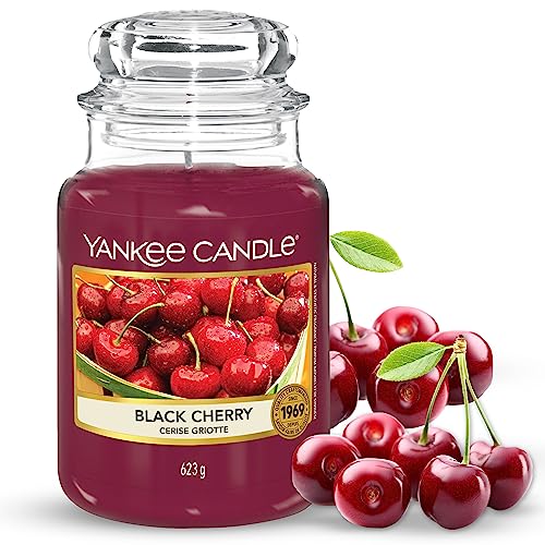 Yankee Candle Black Cherry Scented, Classic 22oz Large Jar Single Wick Candle, Over 110 Hours of Burn Time, Ideal for Home Décor and Gifting