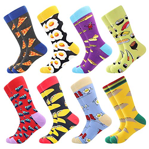 BONANGEL Men's Fun Dress Socks-Colorful Funny Novelty Crew Socks Pack,Crazy Socks Gifts for Men (8pairs-Pizza 3)