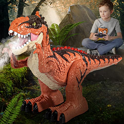 TEMI Remote Control Dinosaur Toy with Simulated Flame Spray for Kids 3-5, Real Walking T-rex with Light & Sounds for Boys 4-7, Electric Tyrannosaurus with Fire Breathing, Gift for Boys Girls