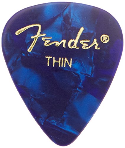 Fender 351 Shape Classic Thin Celluloid Picks, 12 Pack, Blue Moto for electric guitar, acoustic guitar, mandolin, and bass