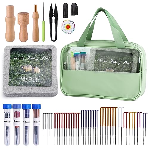 Mayboos Needle Felting Kit, 6'x6' Felting Pad Needle Felting Tools Felting Mat Needle Felting Supplies with Felting Needles Finger Guards Wooden Handle Scissor Bag for Beginner Professional DIY