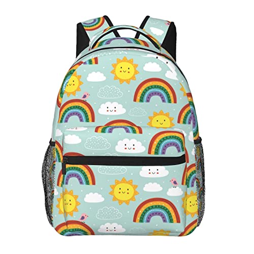Juoritu Cute Rainbow Cloud Sun Backpacks, Laptop Backpacks for Travel Work Gifts, Lightweight Bookbags for Men and Women