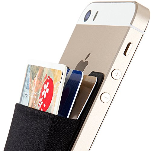 Sinjimoru Basic Cell Phone Wallet Stick on, Card Holder for Back of Functioning as Adhesive iPhone & Holder. Sinji Pouch 2 Black