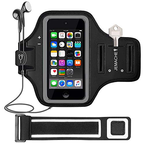 iPod Touch 7th 6th 5th Generation Armband. JEMACHE Gym Running Exercises Workouts Sport Arm Band Case for iPod Touch 7/6/5/4 Generation with Key Holder (Black)