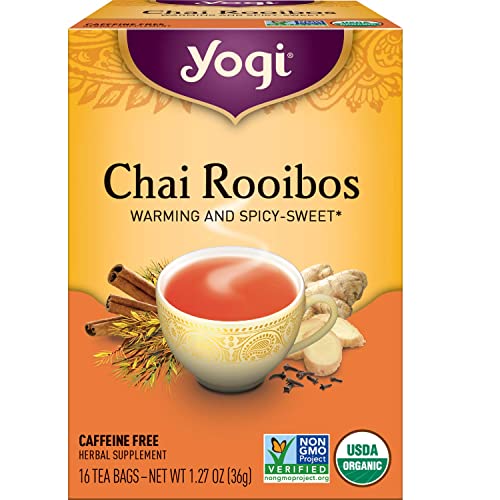 Yogi Tea Chai Rooibos Tea - 16 Tea Bags per Pack (4 Packs) - Spiced Organic Rooibos Tea - Provides Antioxidants - Caffeine-Free - Includes Cardamom, Cinnamon, Ginger & Clove