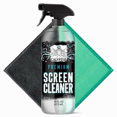 Calyptus Screen Cleaner Spray Kit | 16oz Sprayer Bottle + (2X) XL Microfiber Cleaning Cloth | Alcohol Free | Phone, Laptop, TV Screen, iPad, iPhone, MacBook Pro, Computer Monitor, Car Touch Screen