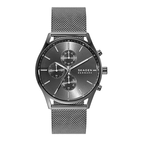 Skagen Men's Holst Quartz Analog Stainless Steel and Stainless Steel Mesh Watch, Color: Gunmetal Steel Mesh (Model: SKW6608)