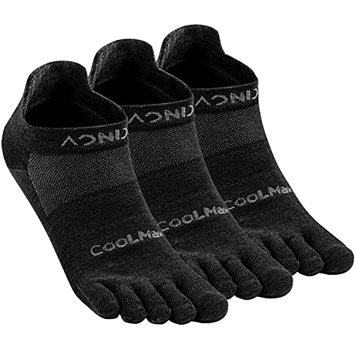 aomagic Men & Women's Five Toe Socks for running hiking,Athletic 5 Toe Socks Lightweight Breathable-Value 3 Packs-Black, Medium