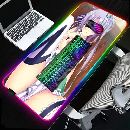 Anime Girl Sexy Butt Mouse Pad RGB Laptop Mouse Pad Gamer Lock Desktop Pad PC Gaming Accessories LED Backlight XXL Pad Sexy Butt Breasts Chest (C,24x12 inch)