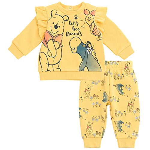 Disney Winnie the Pooh Eeyore Piglet Infant Baby Girls Fleece Sweatshirt and Pants Set Yellow 18 Months
