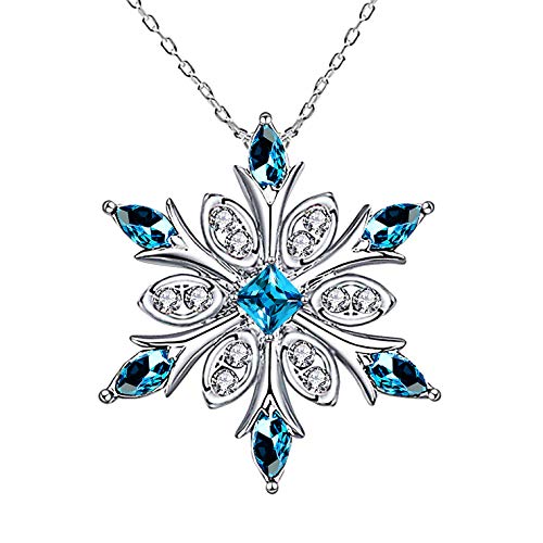Elensan Women's 925 Sterling Silver Blue Crystals Snowflake Pendant Fashion Necklace Collarbone Chain