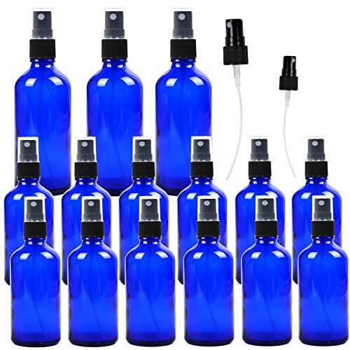 Youngever 15 Pack Empty Cobalt Blue Glass Spray Bottles, 3 Pack 4 Ounce and 12 Pack 2 Ounce Refillable Containers for Essential Oils, Cleaning Products, Aromatherapy