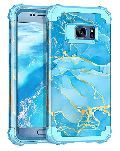 Casetego for Galaxy S7 Case,Heavy Duty Shockproof 3 Layer Hard PC+Soft Silicone Bumper Rugged Anti-Slip Protective Cases for Samsung Galaxy S7,Blue Marble