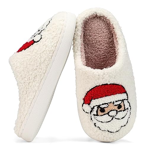 DRSLPAR Fuzzy House Slippers for Women Smiley Face - Christmas Cozy Memory Foam Woman Slipper Indoor and Outdoor Winter Bedroom Shoes (6-7US, Santa)