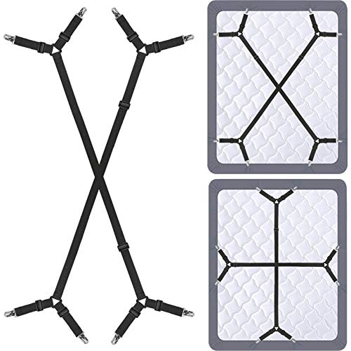 Bed Sheet Holder Straps - Sheet Straps Adjustable Bed Sheet Clips Fasteners Keep Sheets Stays in Place,2Pcs/Set Black