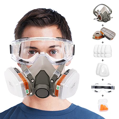 Reusable Respirators Half Facepiece Cover - ANUNU Chemical Respirator with Filters/Goggle Against Dust Organic Gas Vapors for Epoxy Resin Welding Woodworking
