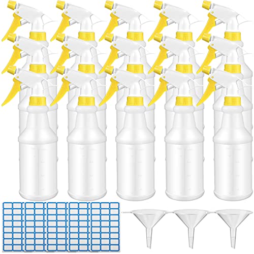 Eccliy 20 Pack 16 Oz Empty Spray Bottles for Cleaning, Leak Proof Spray Bottles with Measurements and Adjustable Nozzle for Cleaning Solutions Commercial Supplies (Yellow)