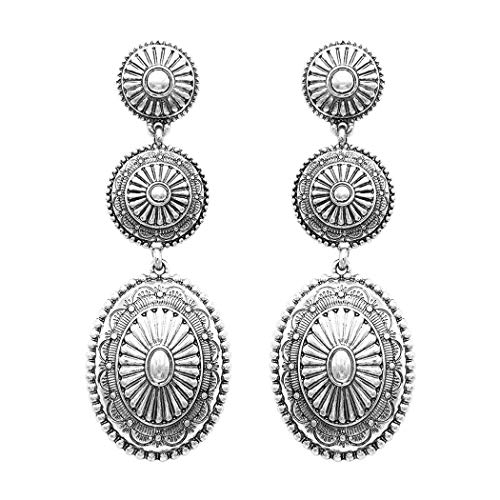 Rosemarie Collections Women's Statement Western Style Triple Concho Dangle Earrings, 2.87' (Oval Concho)