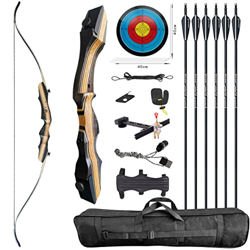 PANDARUS Wooden Takedown Recurve Bow 62' Right Handed for Outdoor Training Practice Recurve Bow for Adult & Youth Beginner (45lbs, Right Handed Pro)