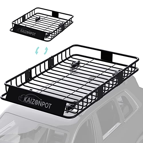 KAIZONPOT 64'x 39'x 6' Roof Basket, 250LB Cap Heavy Duty Roof Rack Cargo Basket, Universal Rooftop Cargo Rack, Cargo Carrier for Top of Vehicle for SUV, Truck, & Car Luggage Holder