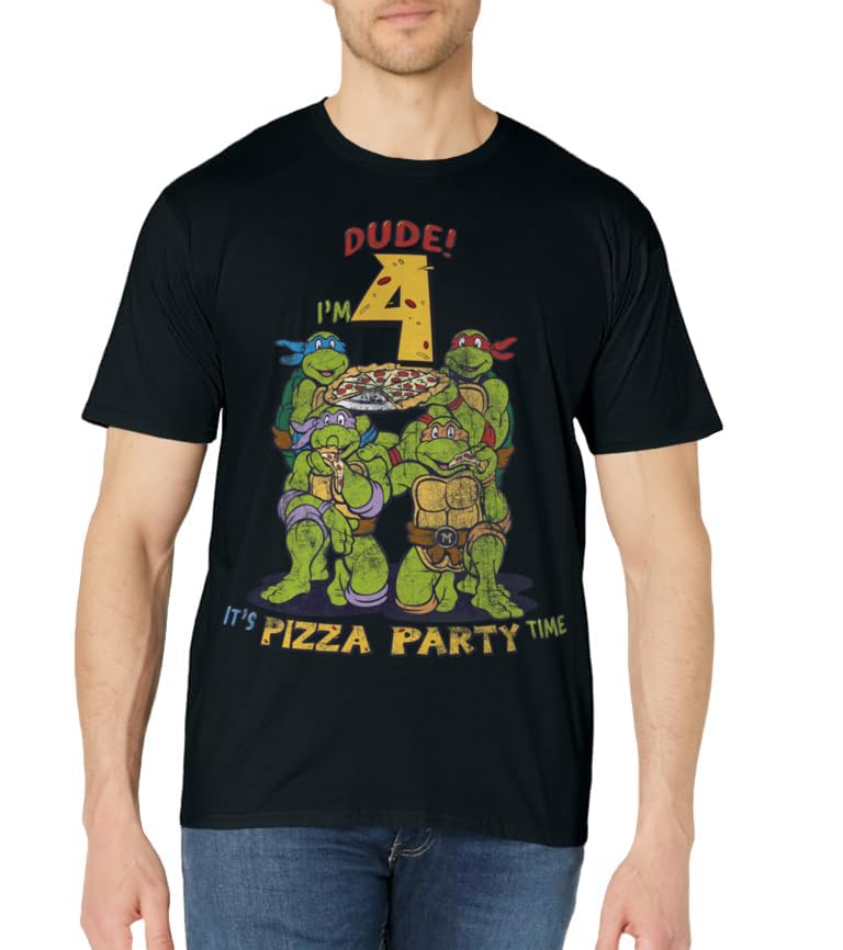Teenage Mutant Ninja Turtles I'm 4 Dude Pizza Birthday Party T-Shirt