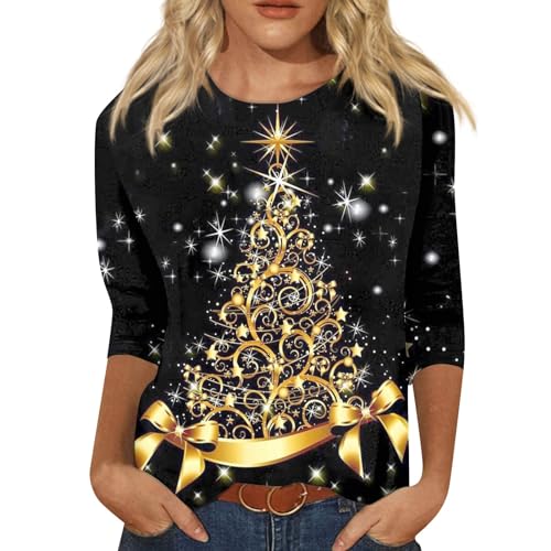 for Women 3/4 Length Sleeve T Shirt Womens Fashion 2023 Dressy Casual Loose Plus Size Tops Fall Outfits Women Trendy Clearance Ugly Sweaters Maternity Clothes y2k(JK5-Gold,Medium)