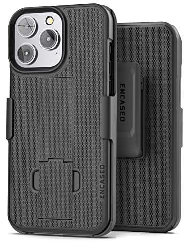 Encased DuraClip Holster Designed for iPhone 14 PRO Case with Belt Clip and Kickstand (Matte Black)