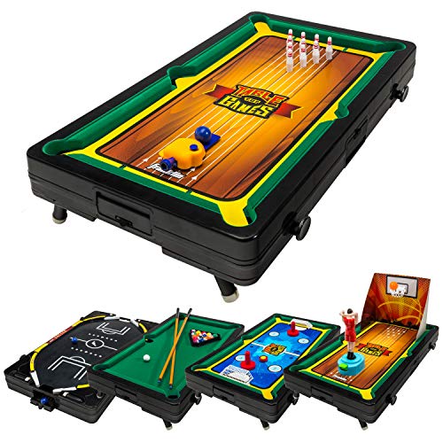 Franklin Sports Table Top Sports Game Set - 5-in-1 Sports Center Indoor Sports Games - Tabletop Soccer, Basketball, Hockey, Bowling + Pool
