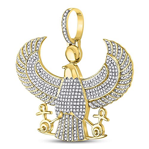 Diamond Solid 10k Yellow Gold Large Men's Eagle Falcon Egyptian Horus Ankh Pendant Charm 1-3/4 Ctw. Big Heavy (1.76 Ctw.)