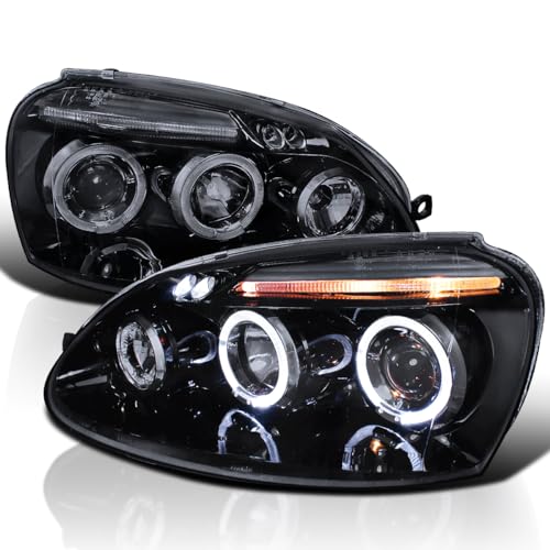 Spec-D Tuning LED Halo Glossy Black Housing Smoke Lens Projector Headlights Compatible with 2006-2008 Volkswagen Golf MK5 / Rabbit, 2006-2010 Volkswagen Jetta Left + Right Pair Headlamps Assembly
