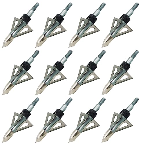 Flying Swifts Hunting Broadheads 3 Blades Archery Broadheads 100or125 Grain 12PK Screw-in Arrow Heads Arrow Tips Compatible with Traditional Bows and Compound Bow Archery Hunting (Gray)
