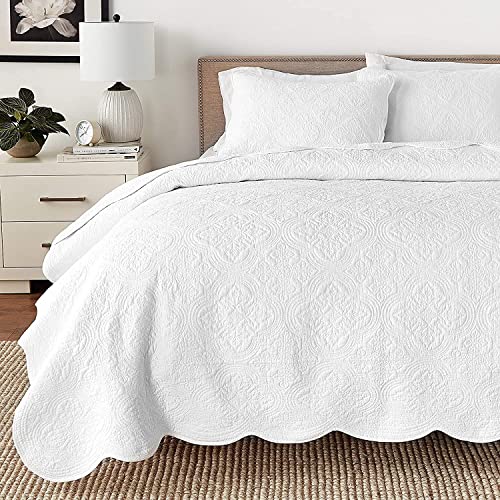 Cozy Line Home Fashions Victorian Medallion Solid White Embossed 100% Cotton Bedding Quilt Set,Reversible Bedspread, Coverlet (Blantyre - White, Oversized Queen - 3 Piece)