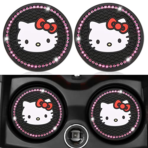 2PCS Bling Car Cup Coaster,2.75'' Silicone Non-Slip Pads Cup Holder for Car Coasters, Pink Bling Car Accessories for Women and Girls