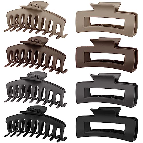 TOCESS 8 Pack Neutral Big Hair Claw Clips for Women Large Claw Clip for Thin Thick Curly Hair 90's Strong Hold 4.33 Inch Nonslip Matte Jumbo Hair Clips