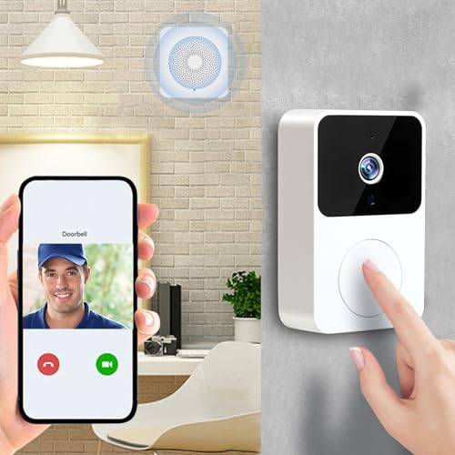 Wireless Doorbell Video Camera - Home Security Battery Video Doorbell - 2.4G WiFi Doorbell with HD Night Vision, 2-Way Audio, Intelligent Security Doorbell, 3 Batteries Lightning Deals of Today