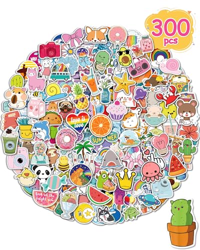 Sticker for Water Bottles, 300 Pcs/Pack Cute Vinyl Waterproof Vsco Laptop Stickers for School Students Gifts Classroom Teachers Prizes Stickers for Kids Teens Girls