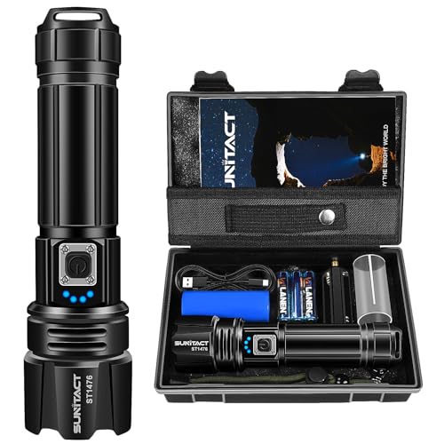 Sunitact Flashlights High Lumens, Rechargeable Flashlight Led 950000 Lumen XHP70.2, Super Bright Flash Light, High Powered Handheld Flashlights for Emergency Camping Gift, IP67 Waterproof, Adjustable