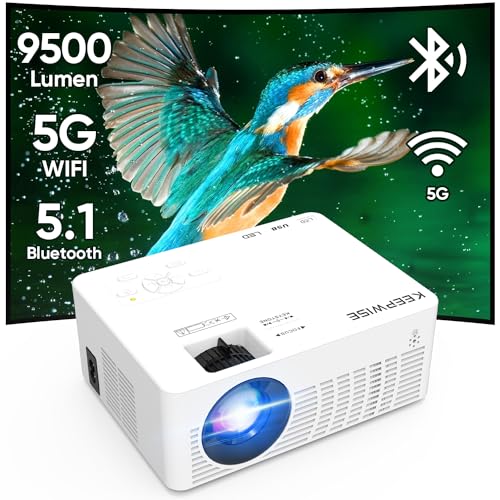 Mini Projector, 2023 Projector with WiFi and Bluetooth, 9500 Lux Movie Projector, 1080P Full HD Supported Outdoor Projector, Portable Projector Compatible with Android/iOS/Windows/TV Stick/HDMI/USB