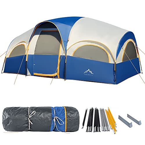 GoHimal 8 Person Tent for Camping, Waterproof Windproof Family Tent with Rainfly, Divided Curtain Design for Privacy Space, Portable with Carry Bag