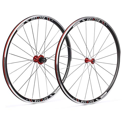 BUCKLOS Road Bike Wheelset 700c, Aluminum Alloy QR Wheels V Brake Clincher, Double Wall Flat Spokes Bicycle Wheel Set, Rear 7-11 Speed Wheelsets Hub 30mm Rims Bike Accessories