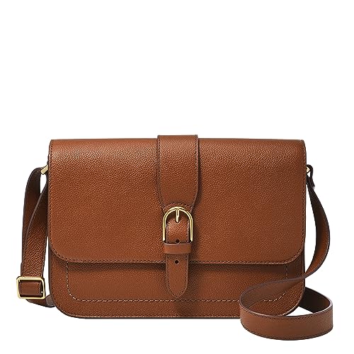 Fossil Women's Zoey Leather Large Flap Crossbody Purse Handbag, Brown (Model: ZB1935200)