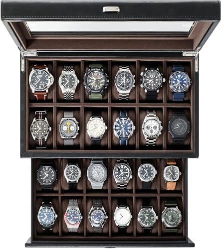 TAWBURY 24 Watch Box Organizer for Men – 24 Watch Box for Large Watches | Luxury Watch Box 24 Slot | Watch Case 24 Slot | Extra Large Watch Box for Men