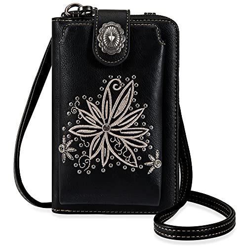 Montana West Crossbody Cell Phone Purse For Women Western Style Cellphone Wallet Bag Travel Size With Strap PHD-124BK