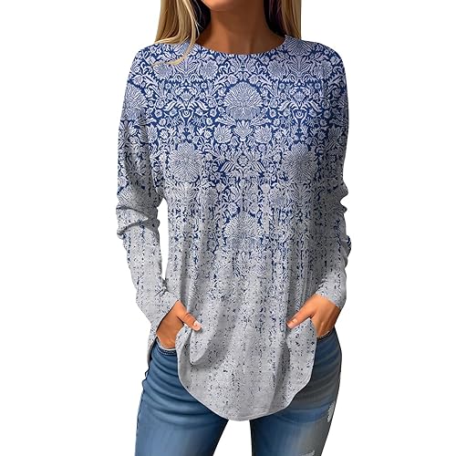 Generic Womens Long Sleeve Fall Shirts for Women 2023 Trendy Basic Long Sleeve Tops for Women Womens Oversized Sweatshirts Dressy Casual Blouse Crew Neck Tunic Tops Printed Sweatshirts Loose Pullover