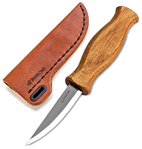 BeaverCraft Sloyd Knife C4s 3.14' Wood Carving Sloyd Knife with Leather Sheath for Whittling and Roughing for Beginners and Profi Durable High Carbon Steel - Spoon Carving Tools Thin Wood Working