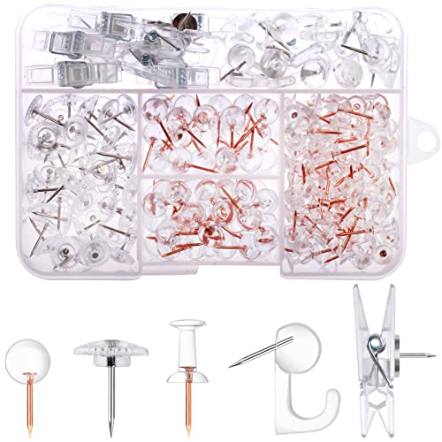 235 Pcs Push Pins Set, Clear Push Pins, Thumb Tacks, Tacks, Push Pins for Bulletin Board, Wall, Cork Board, Clear Thumb Tacks (5 Style)