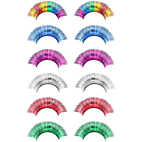 Rainbow Eyelashes 6 Pairs Colorful Tinsel Glitter Lashes Halloween False Lashes Rainbow Accessories For Christmas Circus Dance Dress Cosplay Costumes Supplies