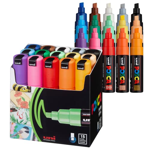 15 Posca Paint Markers, 8K Broad Posca Markers with Broad Chisel Tips, Set of Acrylic Paint Pens for Art Supplies, Fabric Paint, Fabric Markers, Paint Pen, Art Markers