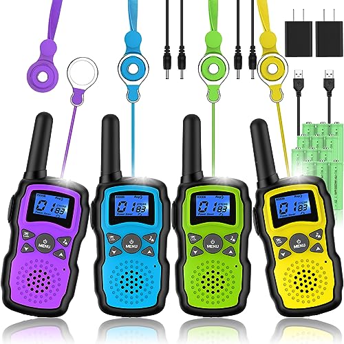 Wishouse Walkie Talkies for Kids Adults Rechargeable Long Range 4 Pack with 2 USB Chargers 12 Batteries,Family Walky Talky,Outdoor Camping Games Indoor Toys Birthday Xmas Gift for Boys Girls Children
